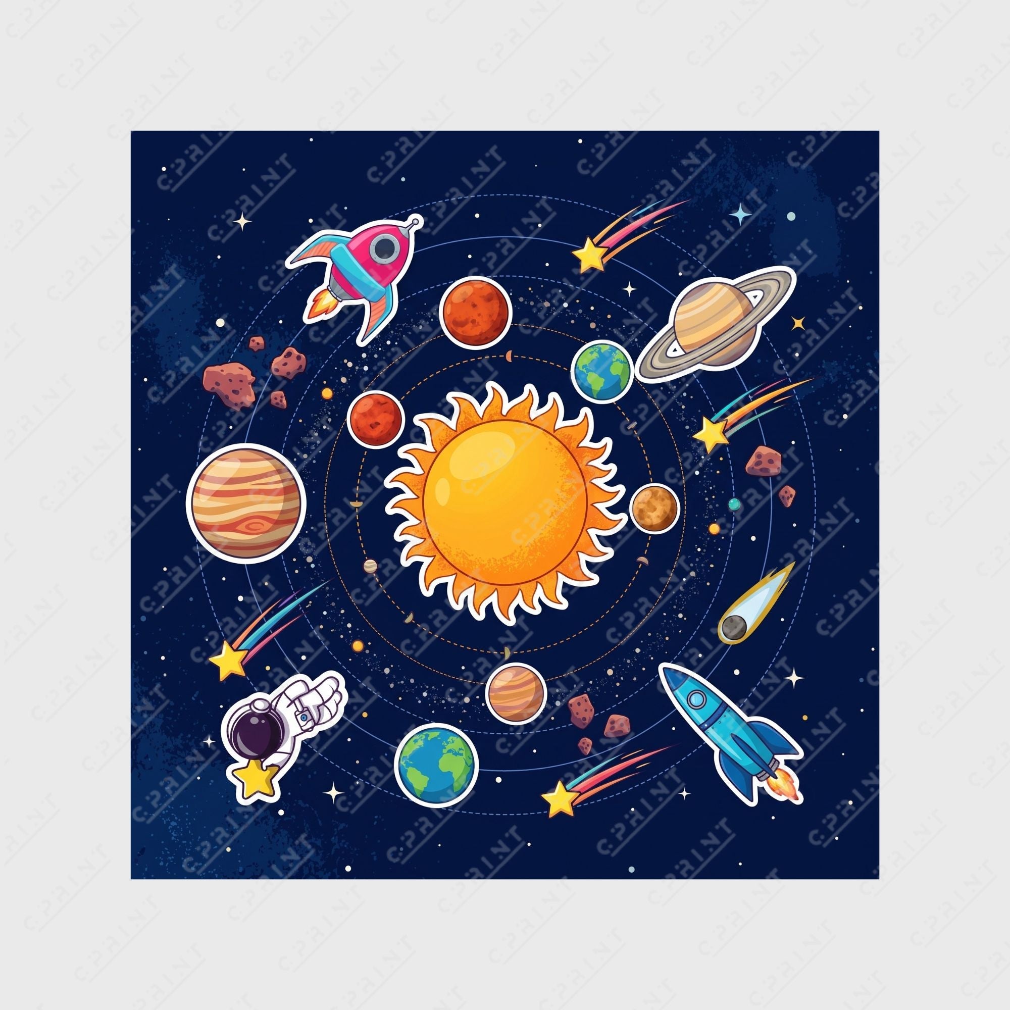 Space Adventure Printed Party Floor Decals for Event