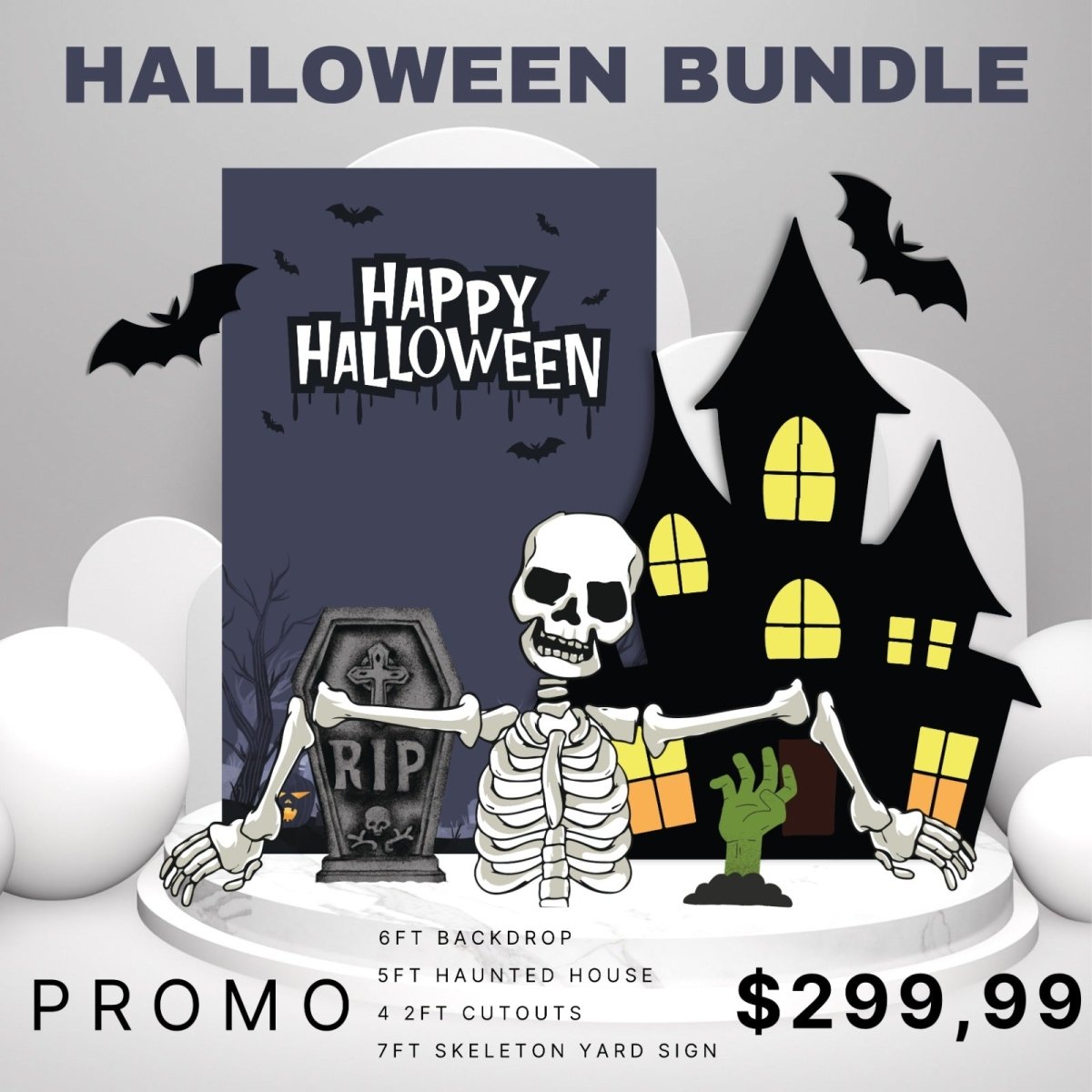 Halloween Grey with Backdrop with Skeleton - FestiUSA