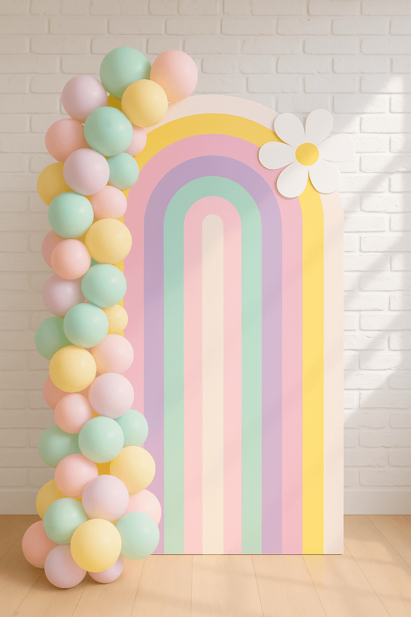 Pastel Color Arch with Daisy Flower Backdrops by theme - FestiUSA