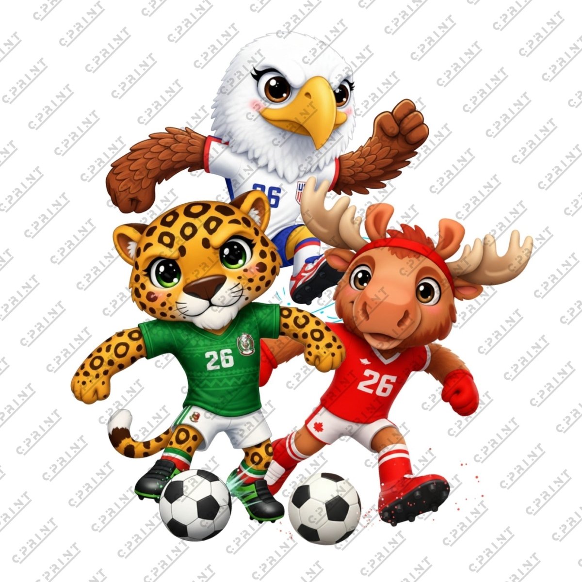 WORLCUP 2026 CHARACTERS EAGLE TIGER AND MOOSE - FestiUSA