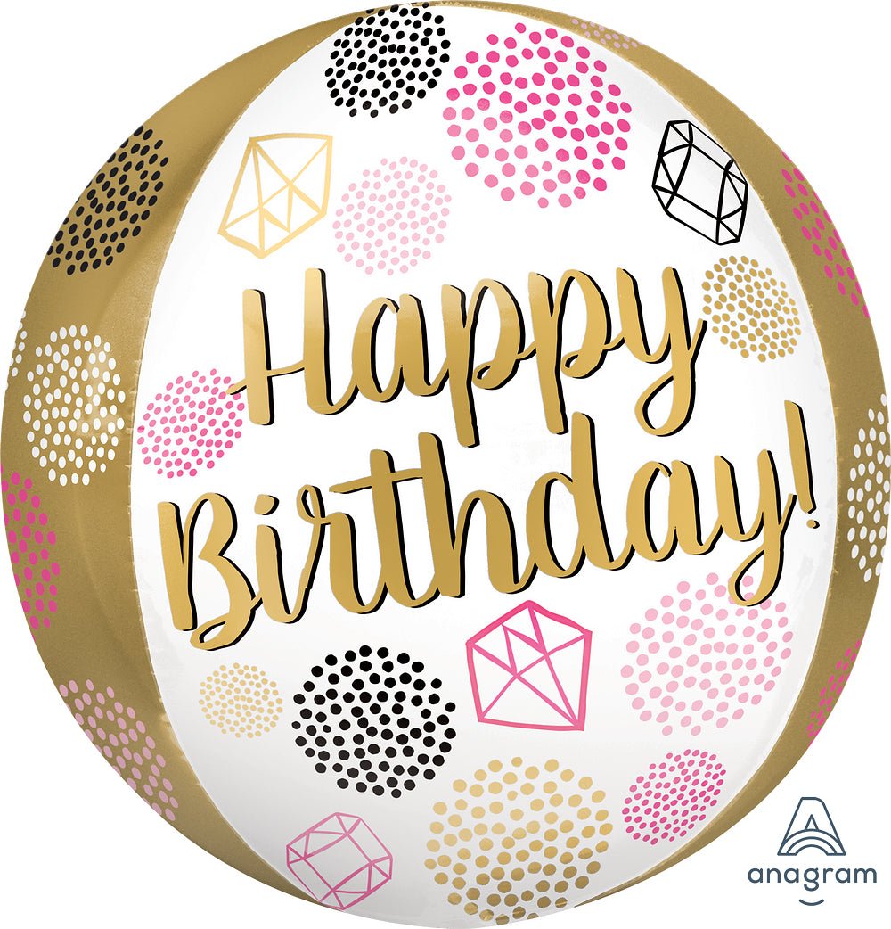 Happy Birthday Gems Orbz 15" - (Single Pack). 3961801 - FestiUSA