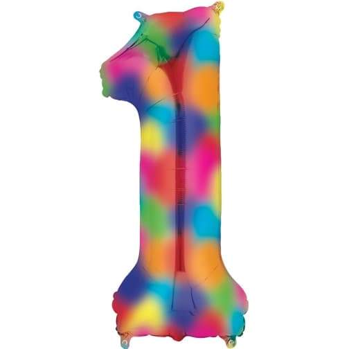 Number 1 Rainbow Splash Foil Balloon 34" each. 16374-34 - FestiUSA