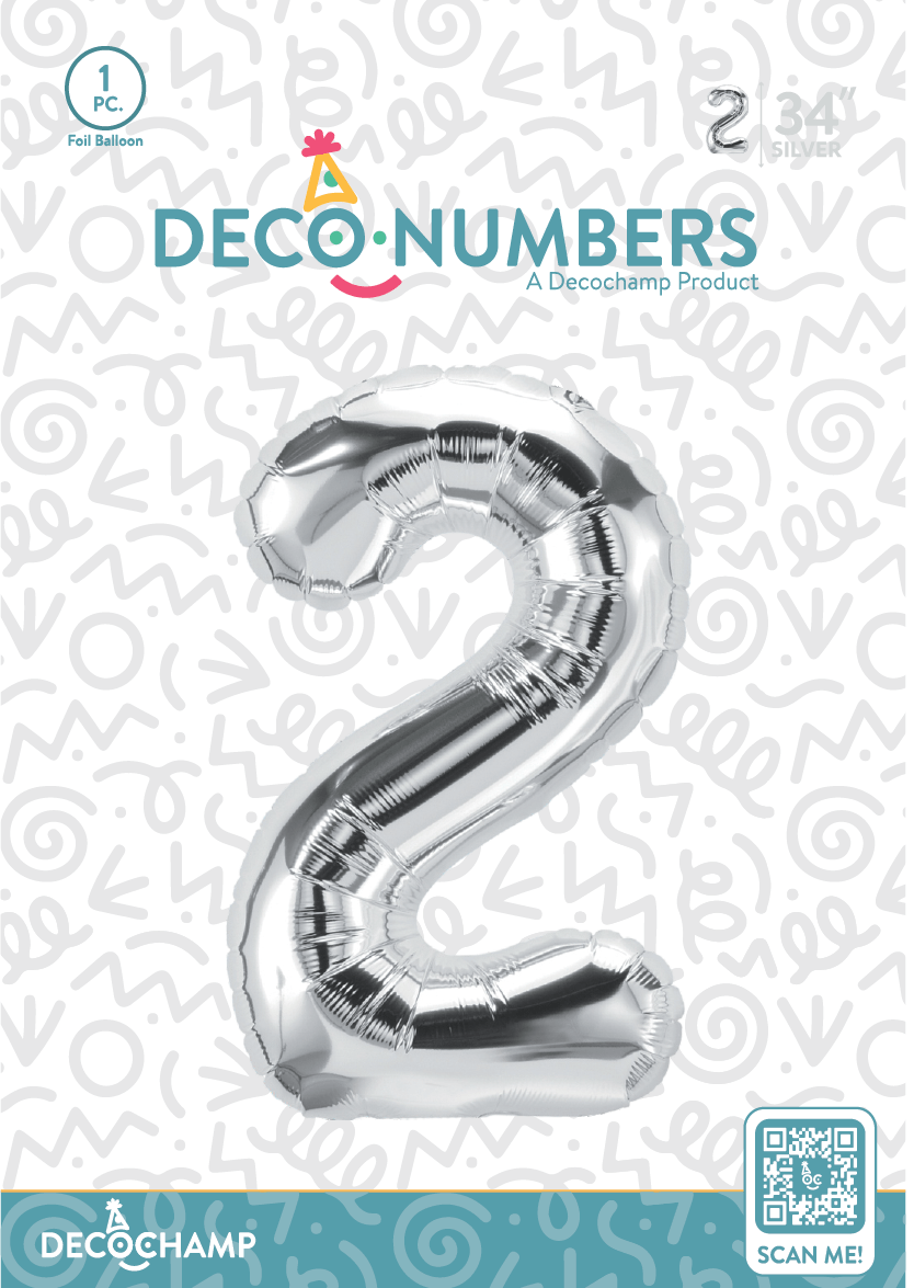 Number 2 Silver Foil Balloon 34" (Single Pack) DECONUMBER - FestiUSA