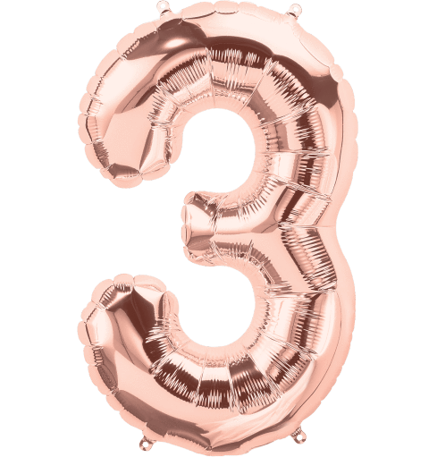 Number 3 Rose Gold Foil Balloon 14" in each. 15683-14 - FestiUSA