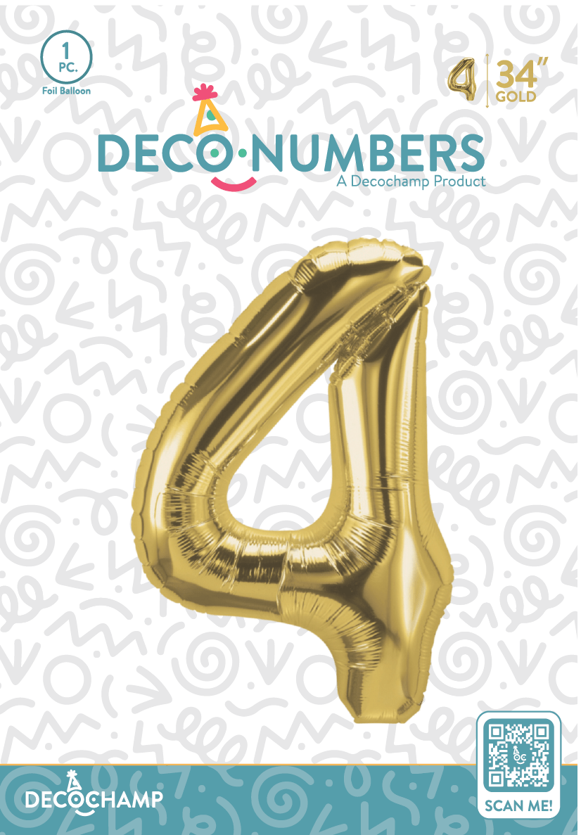 Number 4 Gold Foil Balloon 34 Single Pack Deconumber