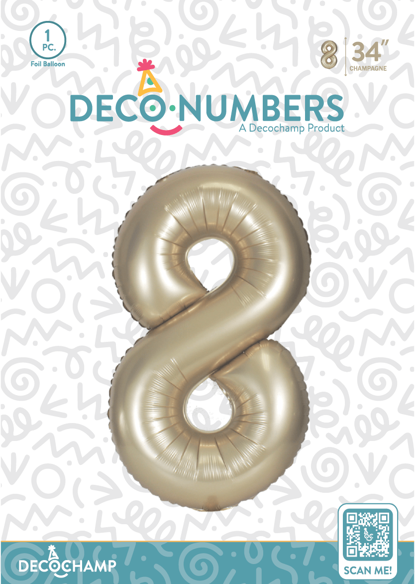 Number 8 Champagne Foil Balloon 34" (Single Pack) DECONUMBER - FestiUSA
