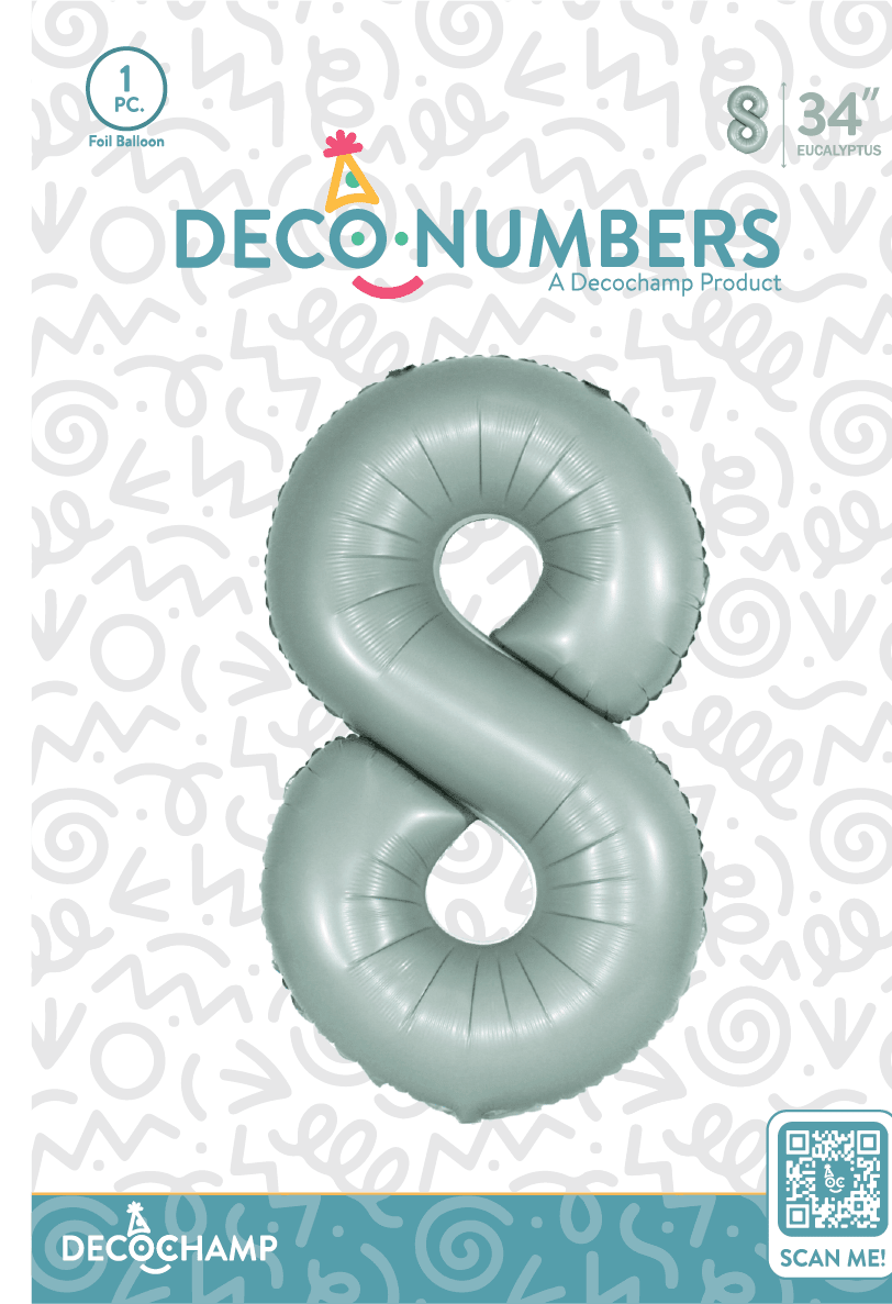 Number 8 Eucalyptus Foil Balloon 34" (Single Pack) DECONUMBER - FestiUSA