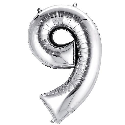 Number 9 Silver Foil Balloon 34" in each. 19651-34 - FestiUSA
