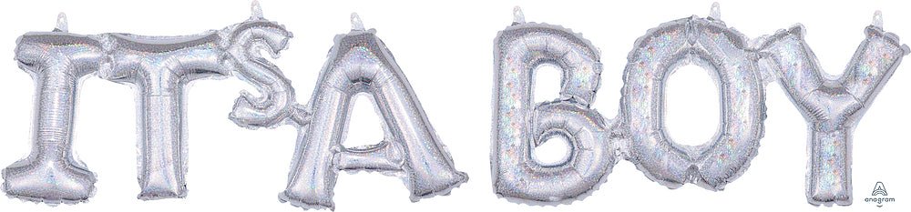 Phrase Block (It's A Boy) Silver Holo 20" - (Single Pack). 3916611 - FestiUSA