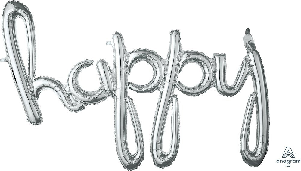 Phrase Happy Silver 39" - (Single Pack). 3765601 - FestiUSA