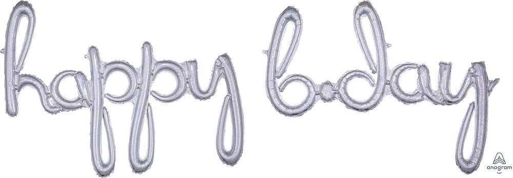 Phrase Script Happy B.day Silver Holo 39" 37" - (Single Pack). 3917511 - FestiUSA
