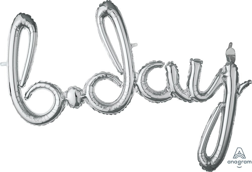 Script Phrase B-Day Silver 37" - (Single Pack). 3765701 - FestiUSA