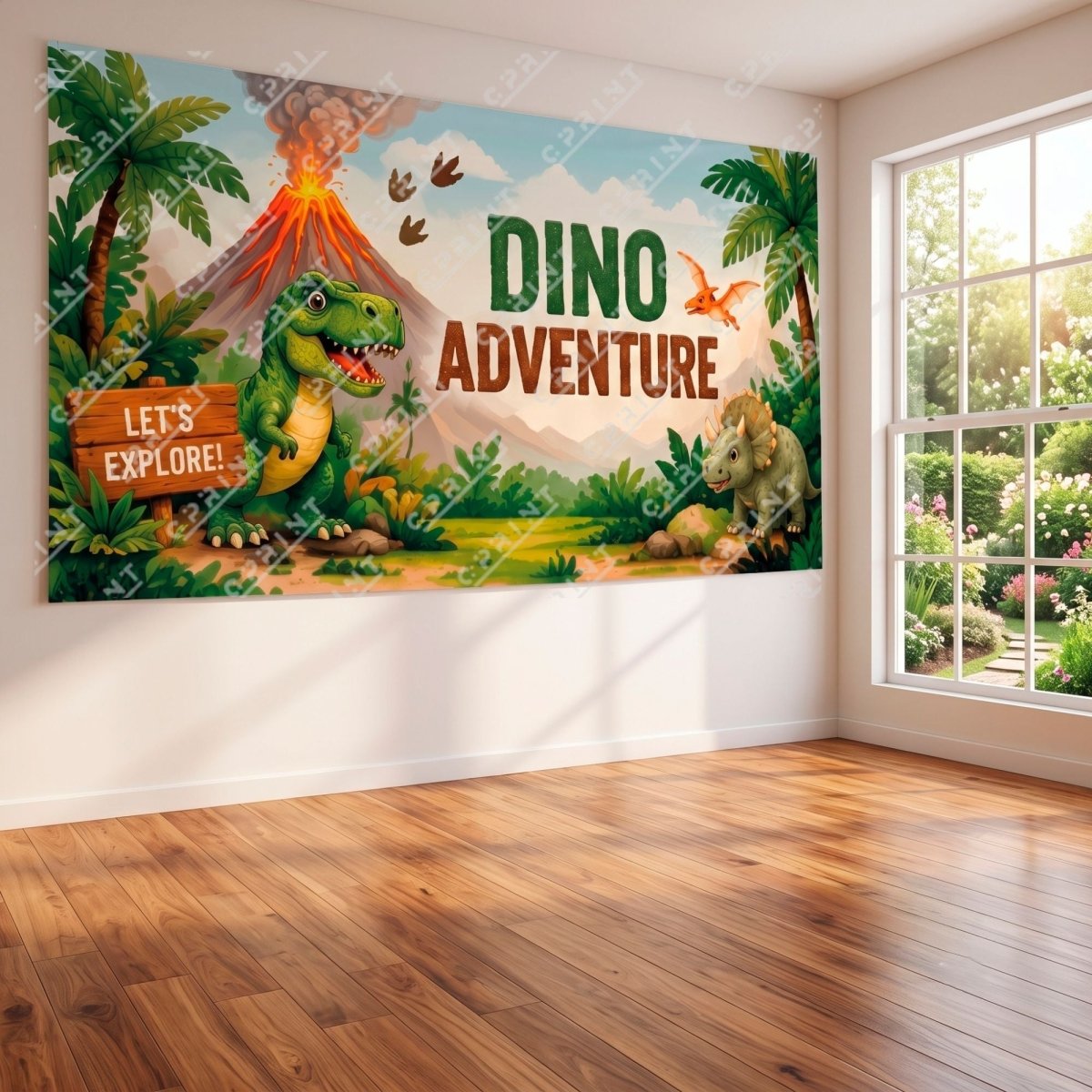 Dino Adventure Dinosaur Birthday Party Horizontal Backdrop - FestiUSA