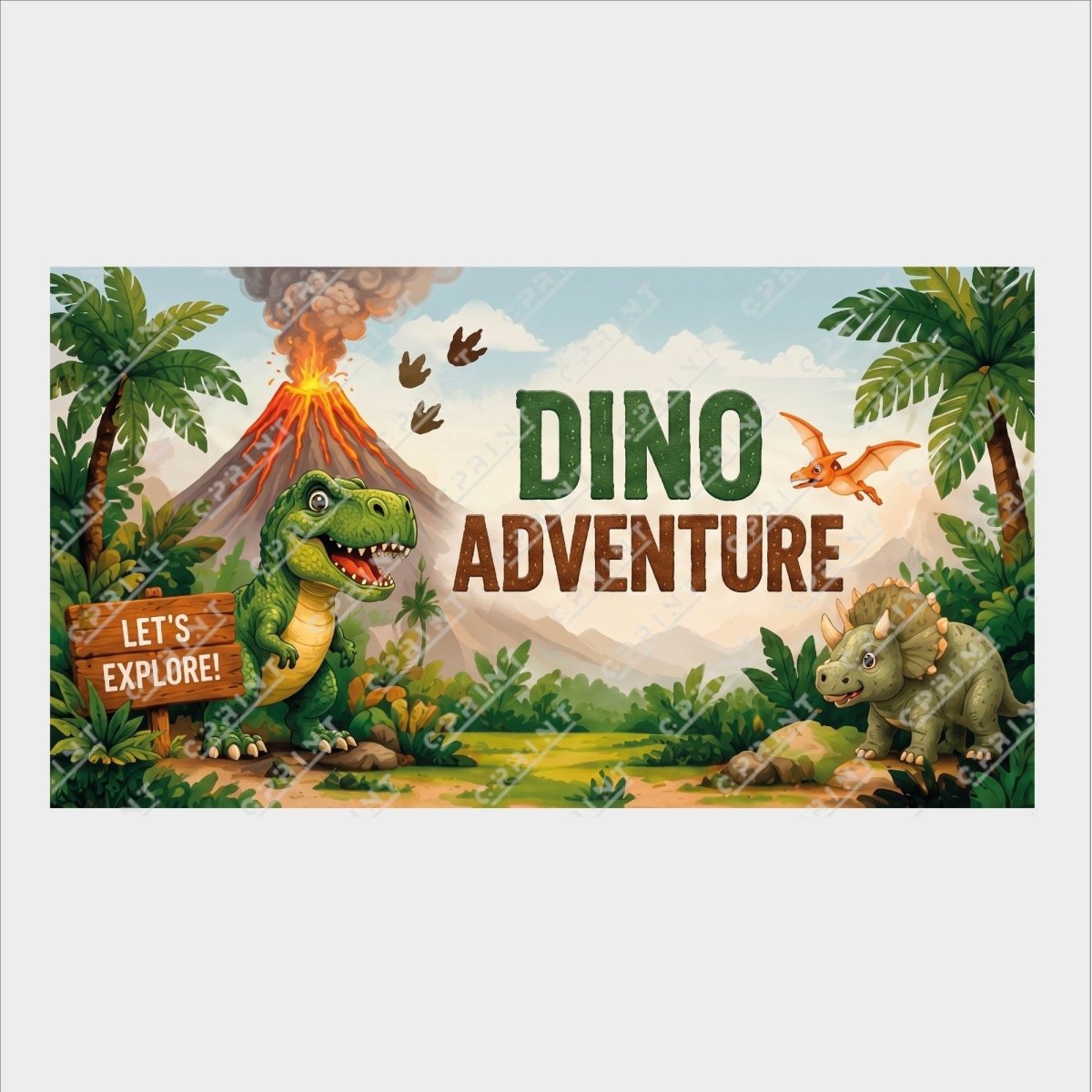 Dino Adventure Dinosaur Birthday Party Horizontal Backdrop - FestiUSA