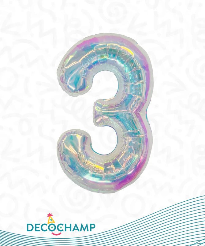 Number 3 Iridescent Foil Balloon 34" (Single Pack) DECONUMBER - FestiUSA