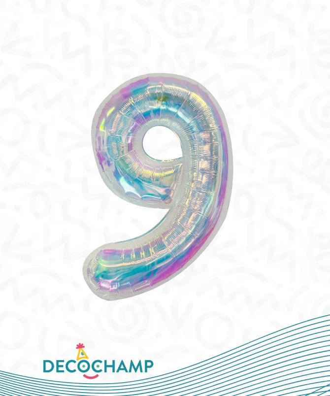 Number 9 Iridescent Foil Balloon 34" (Single Pack) DECONUMBER - FestiUSA