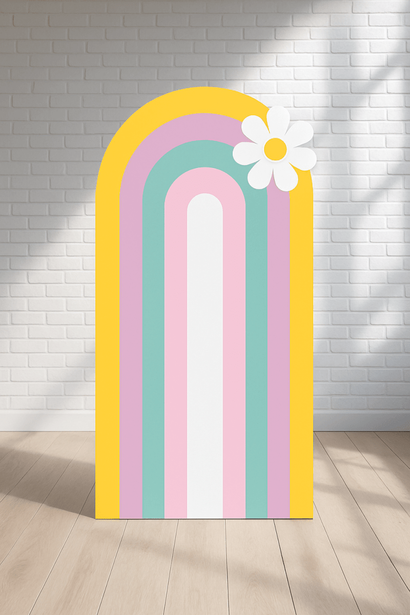 Pastel Color Arch with Daisy Flower Backdrops by theme - FestiUSA