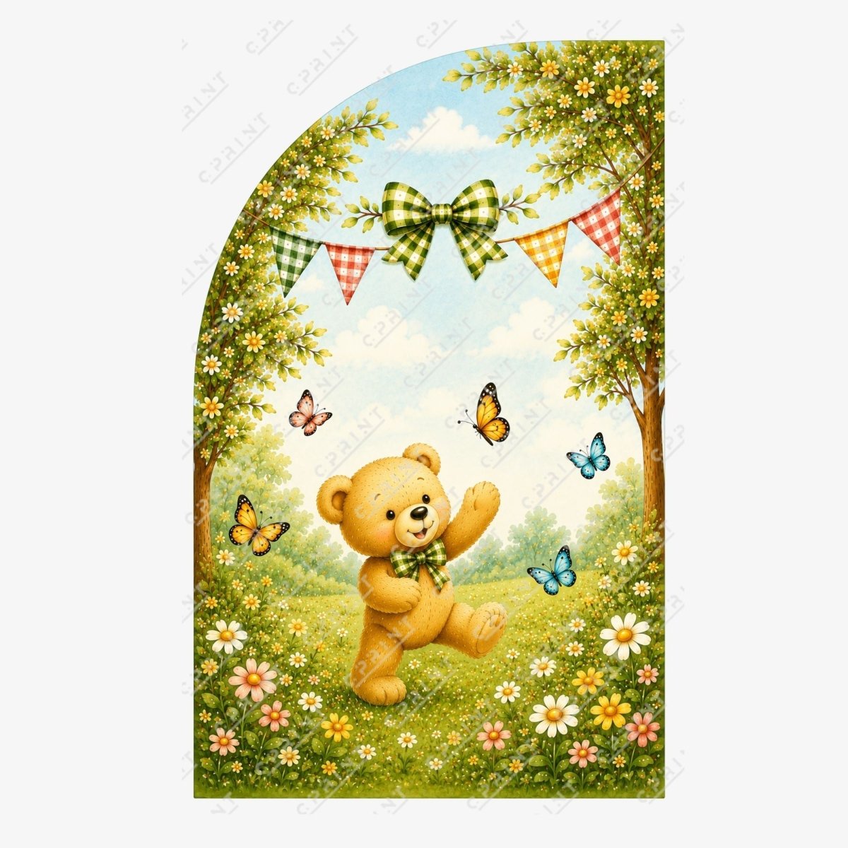Teddy Bear Picnic Left Offset Arch Backdrop - FestiUSA