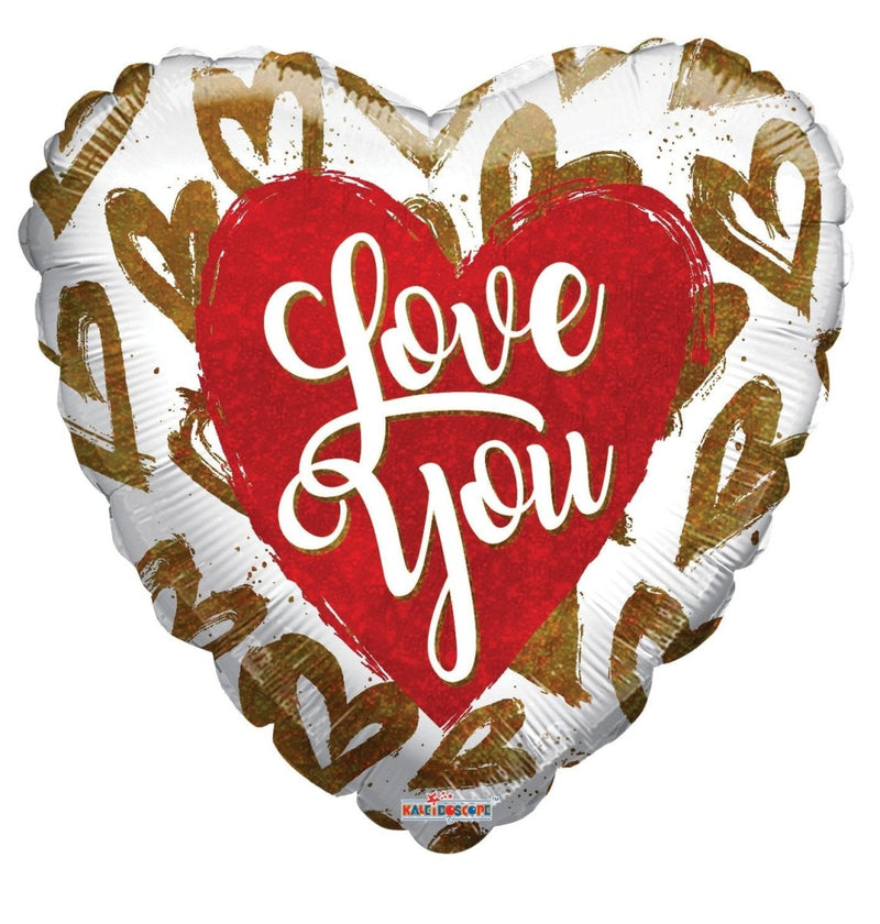 18" I Love You Golden Hearts Holographic Foil Balloon - (Single Pack) 16233-18 - FestiUSA
