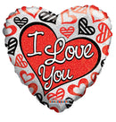 18″ I Love You Red & Black Hearts Holographic - (Single Pack). 19558-18 - FestiUSA