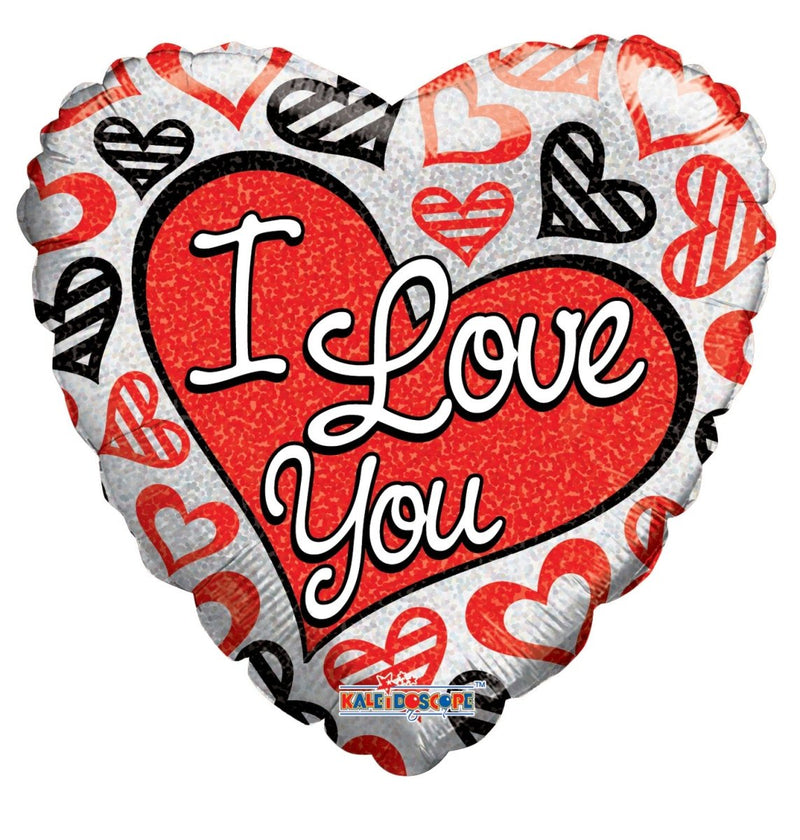 18″ I Love You Red & Black Hearts Holographic - (Single Pack). 19558-18 - FestiUSA