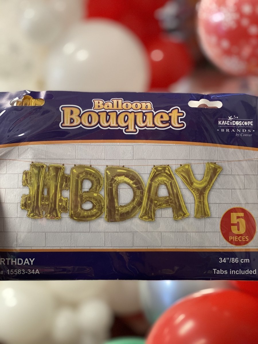 34" Bouquet  Bday Gold Assortment 5 pcs (Single Pack). 15583-34 - FestiUSA
