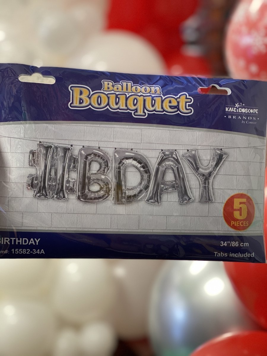 34” Bouquet  Bday Silver Assortment 5 Pcs (Single Pack). 15582-34 - FestiUSA