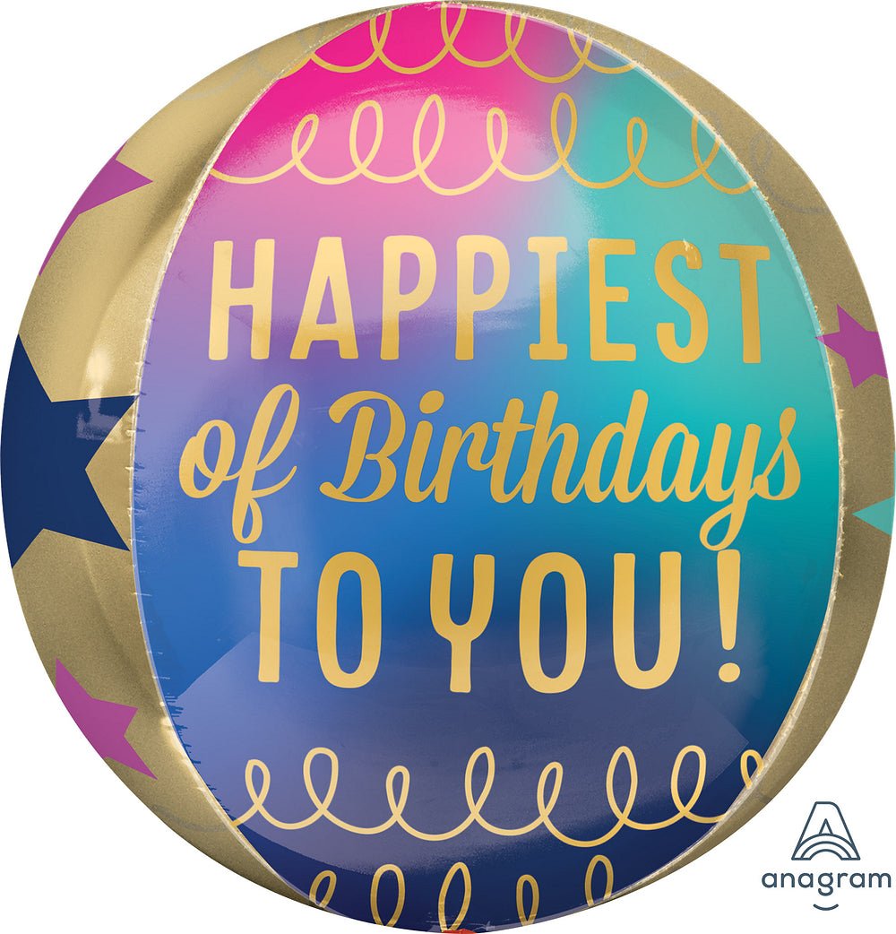 Birthday Stars and Gold Orbz 15" - (Single Pack). 4126601 - FestiUSA