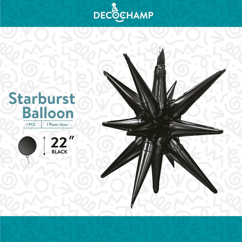 Decochamp Starburst Black 3D Foil Balloon - 22" in. - FestiUSA
