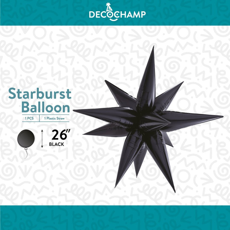 Decochamp Starburst Black 3D Foil Balloon - 26" in. - FestiUSA