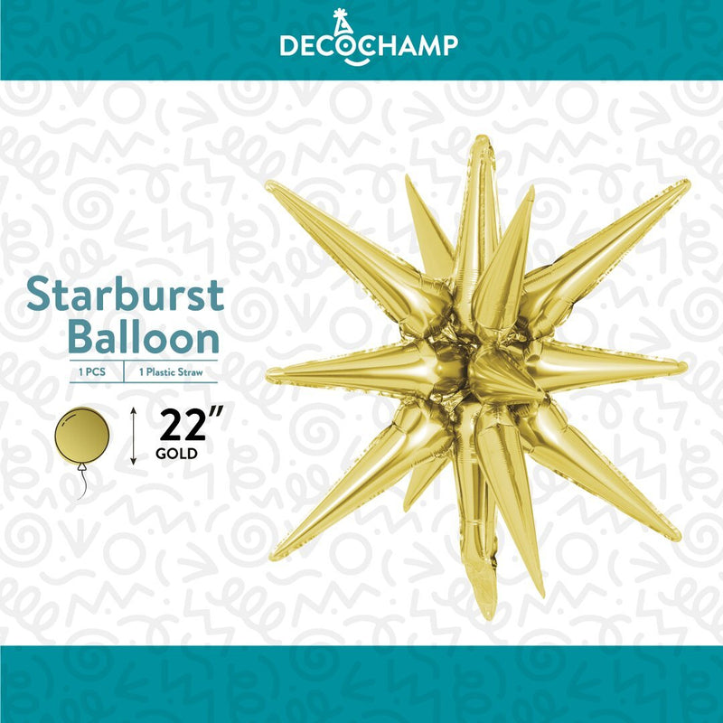 Decochamp Starburst Gold 3D Foil Balloon - 22" in. - FestiUSA