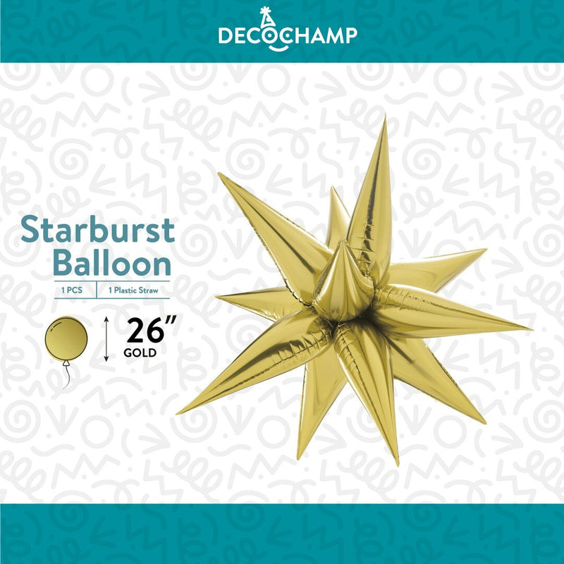 Decochamp Starburst Gold 3D Foil Balloon - 26" in. - FestiUSA