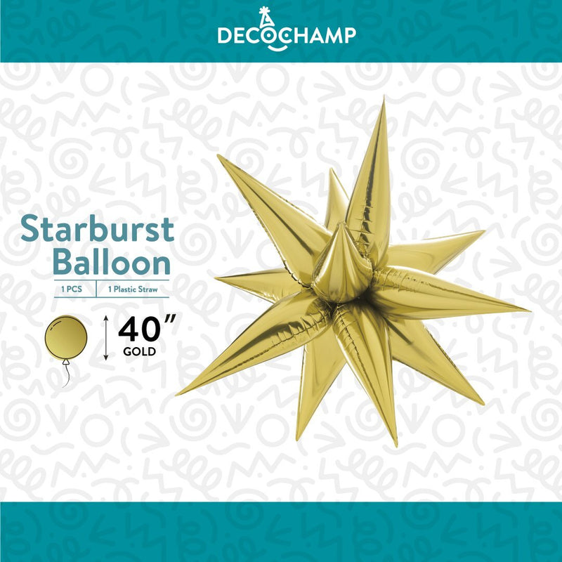 Decochamp Starburst Gold 3D Foil Balloon - 40" in. - FestiUSA