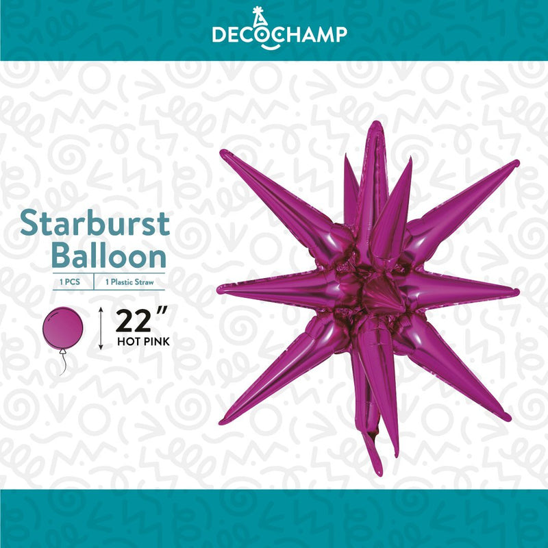 Decochamp Starburst Hot Pink 3D Foil Balloon - 22" in. - FestiUSA