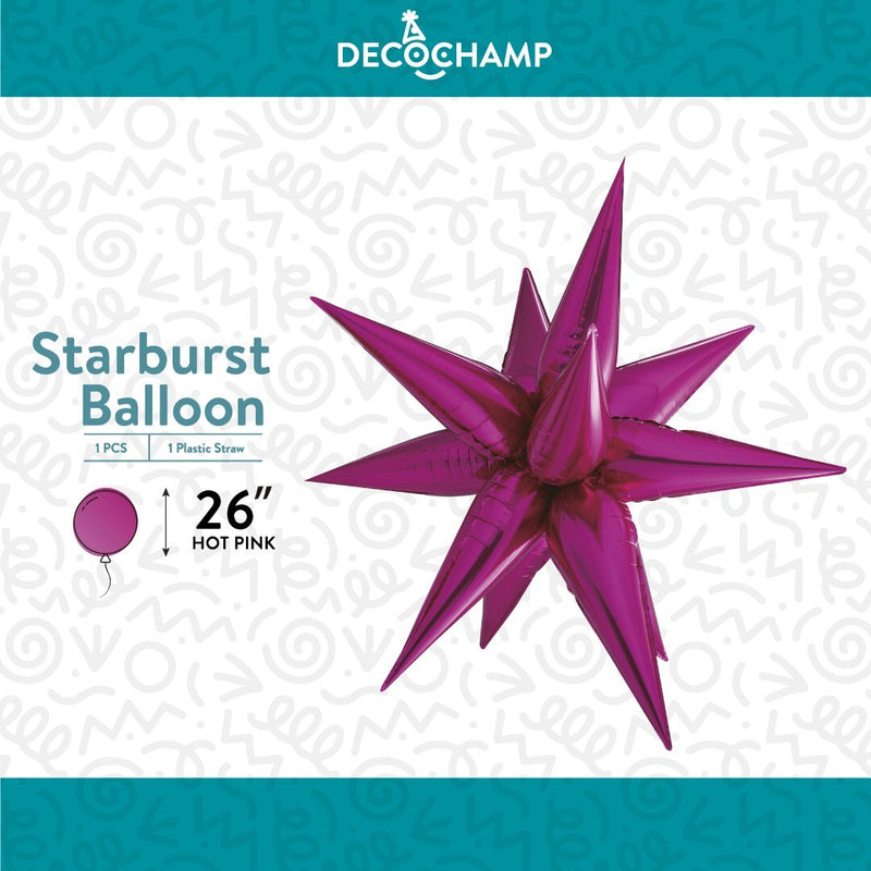 Decochamp Starburst Hot Pink 3D Foil Balloon - 26" in. - FestiUSA