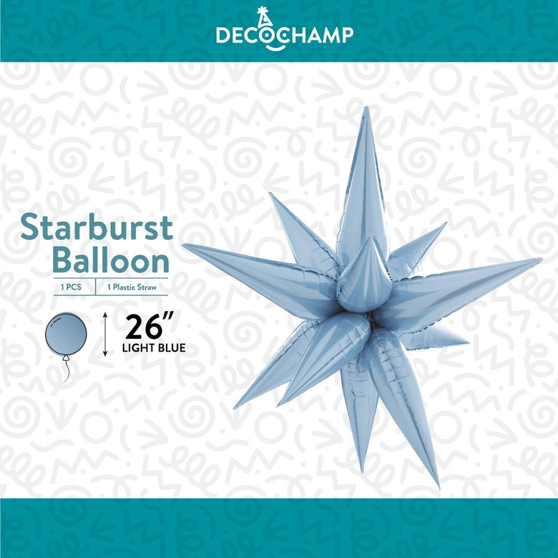 Decochamp Starburst Light Blue 3D Foil Balloon - 26" in. - FestiUSA