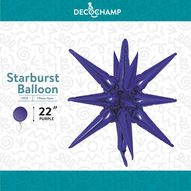Decochamp Starburst Purple 3D Foil Balloon - 22" in. - FestiUSA