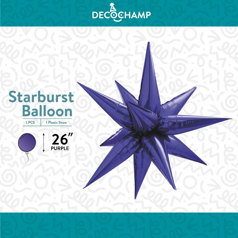 Decochamp Starburst Purple 3D Foil Balloon - 26" in. - FestiUSA