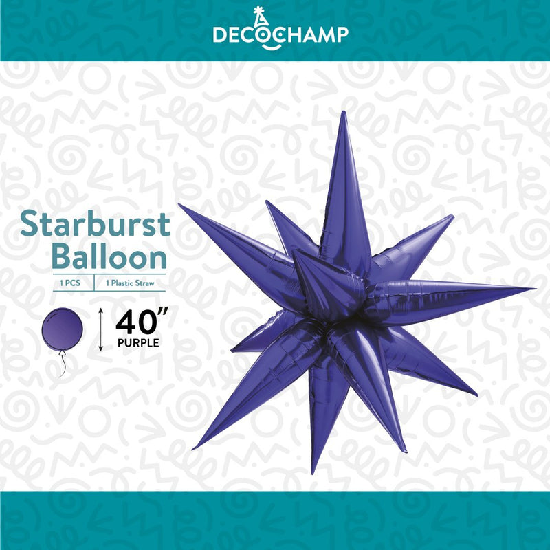 Decochamp Starburst Purple 3D Foil Balloon - 40" in. - FestiUSA
