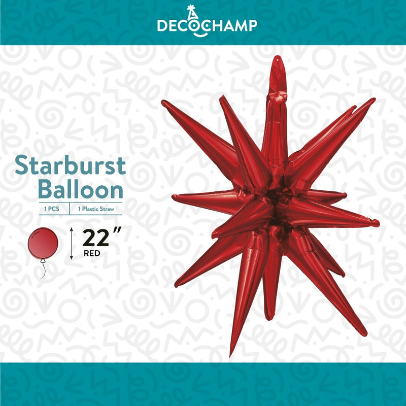 Decochamp Starburst Red 3D Foil Balloon - 22" in. - FestiUSA