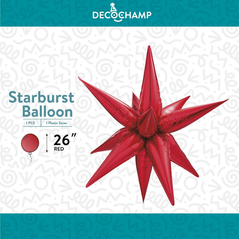 Decochamp Starburst Red 3D Foil Balloon - 26" in. - FestiUSA