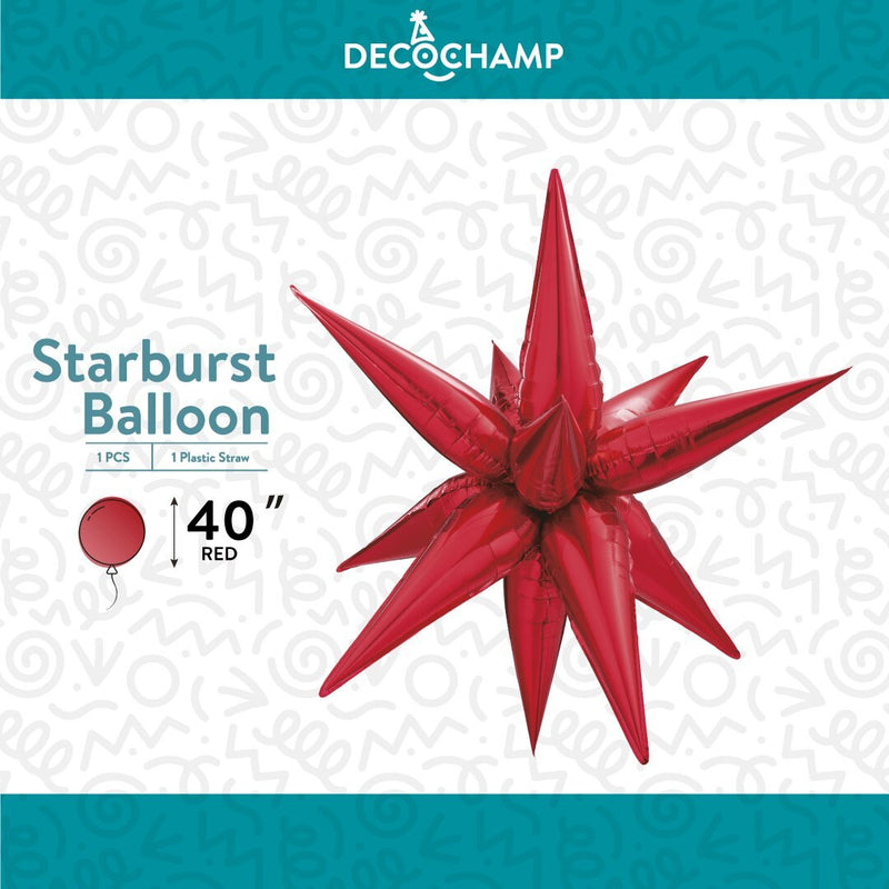 Decochamp Starburst Red 3D Foil Balloon - 40" in. - FestiUSA