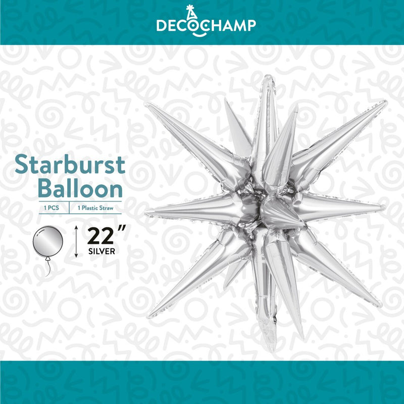 Decochamp Starburst Silver 3D Foil Balloon - 22" in. - FestiUSA