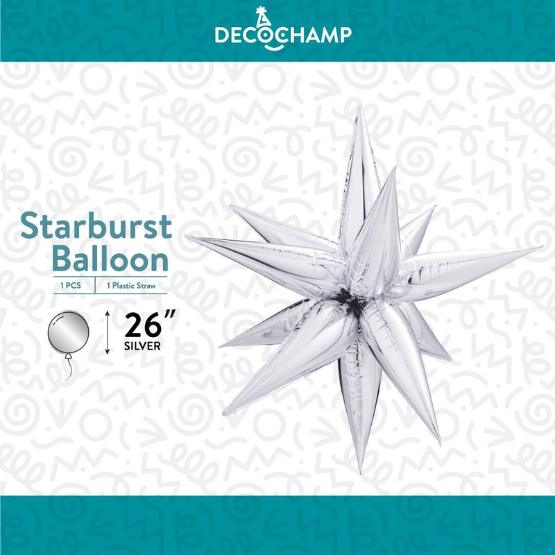 Decochamp Starburst Silver 3D Foil Balloon - 26" in. - FestiUSA