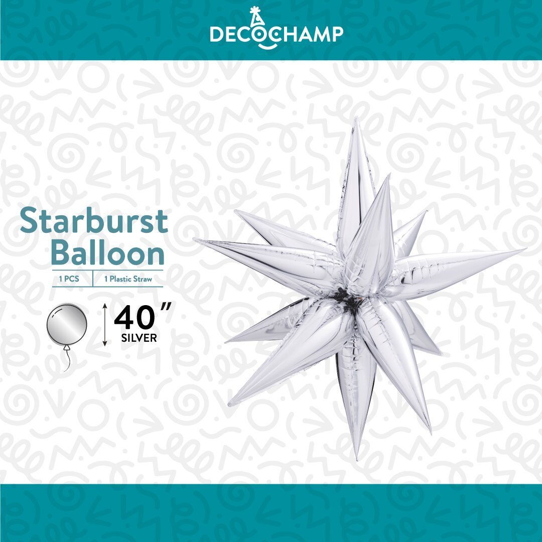 Decochamp Starburst Silver 3D Foil Balloon - 40" in. - FestiUSA