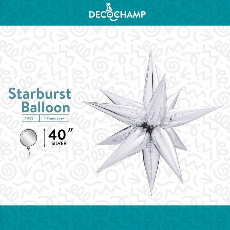Decochamp Starburst Silver 3D Foil Balloon - 40" in. - FestiUSA