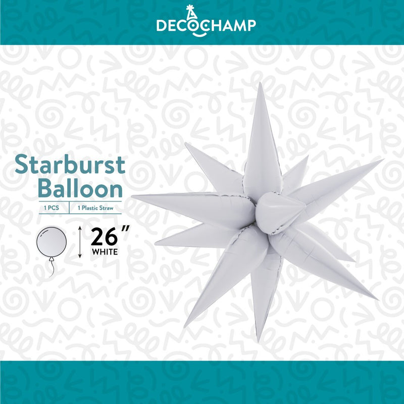 Decochamp Starburst White 3D Foil Balloon - 26" in. - FestiUSA