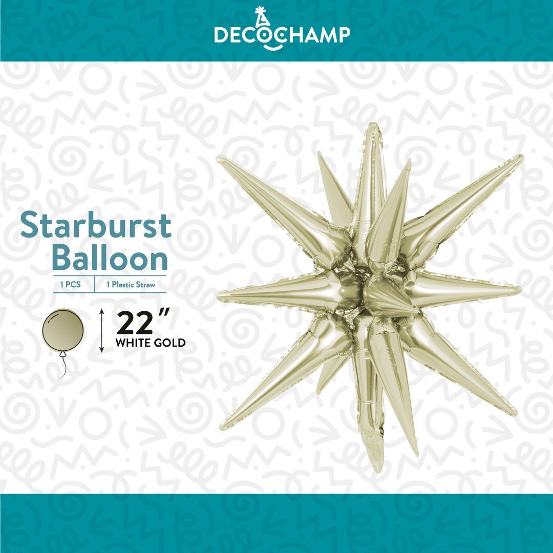 Decochamp Starburst White Gold 3D Foil Balloon - 22" in. - FestiUSA