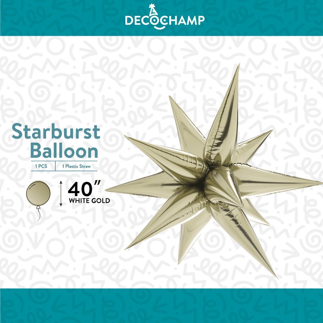 Decochamp Starburst White Gold 3D Foil Balloon - 40" in. - FestiUSA