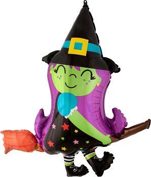 Halloween Cute Witch on Broom 38" - (Single Pack). 4194901 - FestiUSA